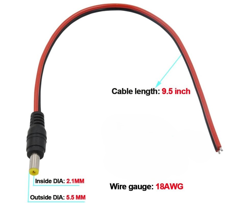 5.5mm x 2.1mm barrel jack with pigtails